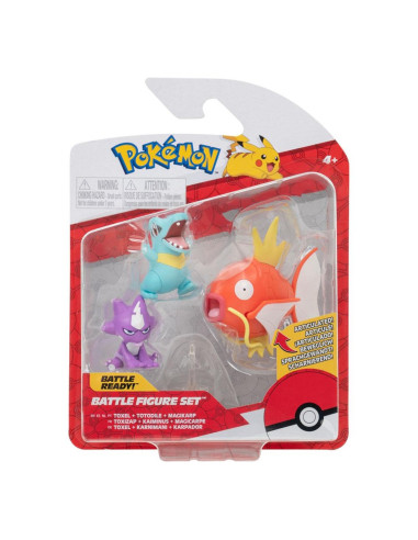 PACK DE 3 FIGURAS JAZWARES POKEMON BATALLA TOTODILE TOXEL Y MAGIKARP