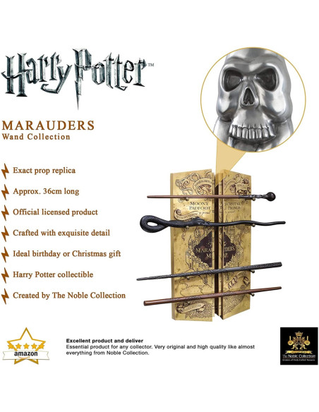 RÉPLICA THE NOBLE COLLECTION MAPA DEL MERODEADOR COLECCION 4 VARITAS EN EXPOSITOR HARRY POTTER